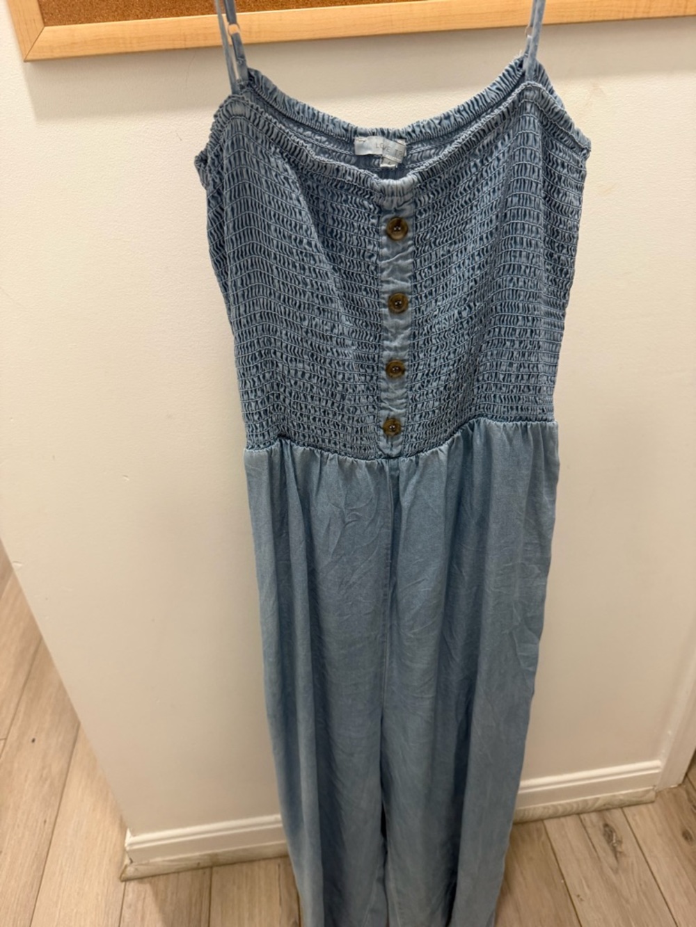 Light Blue Smocked Button-Front Flowy Jumpsuit